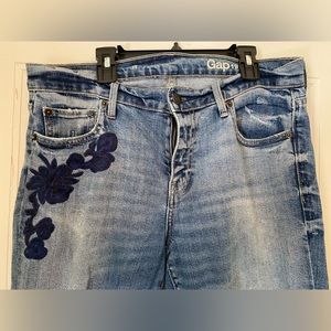 Gap jeans. Size 29. Destroyed, with embroidered flower details